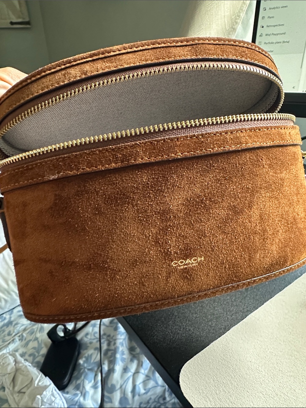 COACH Suede Top Handle Trail Bag - Warm Brown - Picture 9 of 10